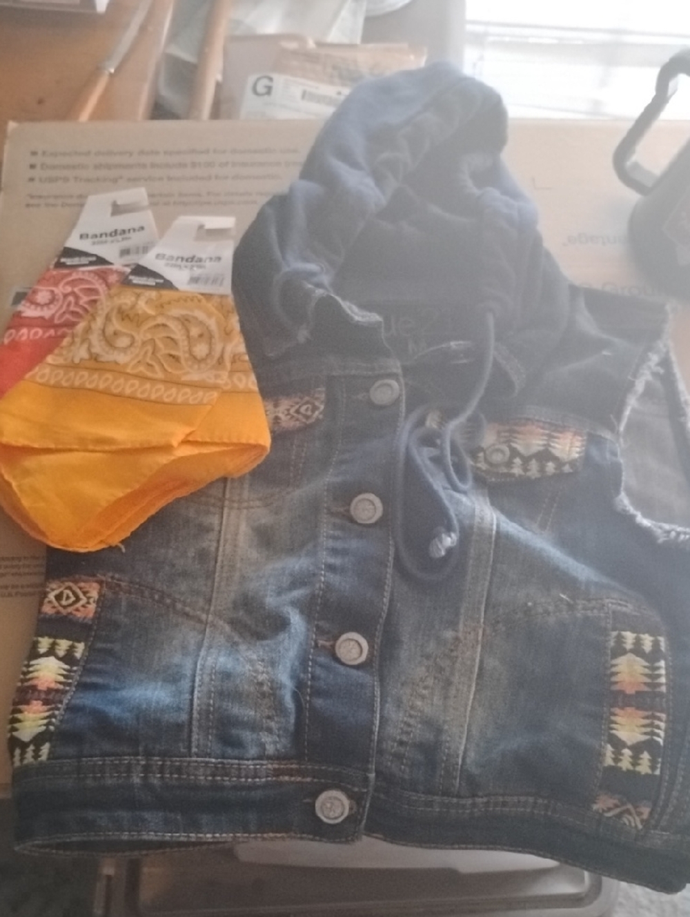 Kids Hooded Denim Vest in Blue